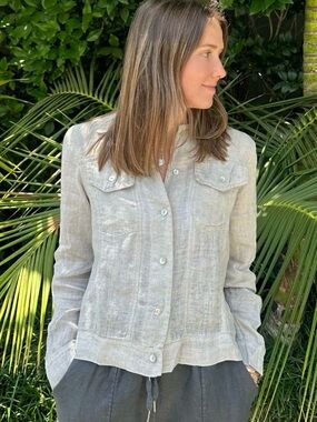 iLinen Light Gray Linen Button-Front Women's Jacket Size XL